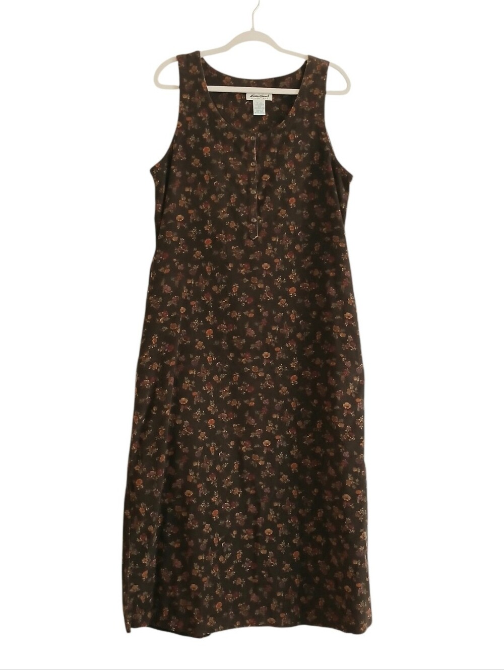 VINTAGE EDDIE BAUER Corduroy Jumper Midi Dress Women's M Brown 100% Cotton